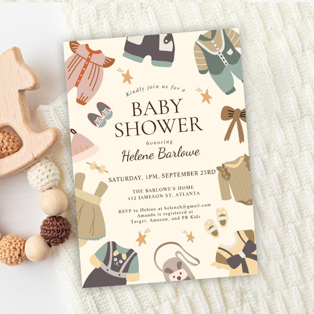 Convites Chá de Bebê Boho Elegante Moderno Neutro em Gênero (Gender Neutral Modern Elegant Boho Baby Shower Invitation)