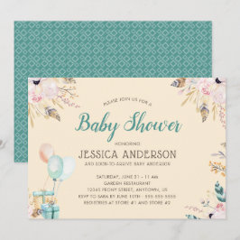 Convites Chá de Bebê Boho em Aquarela Elegante
