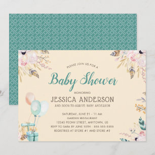 Convites Chá de Bebê Boho em Aquarela Elegante