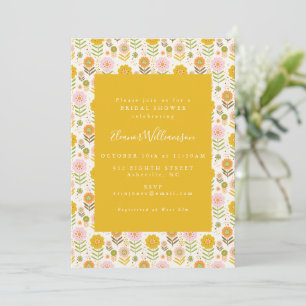 Convites Chá de Bebê Boho Escandinavo Flores Amarelas