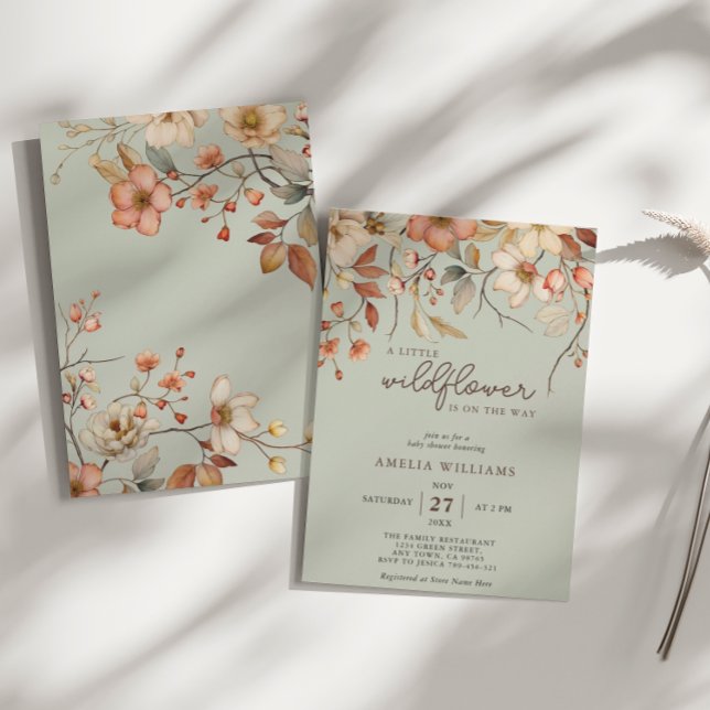 Convites Chá de Bebê Boho Flor de Campo Tons de Verde Salvi (Criador carregado)