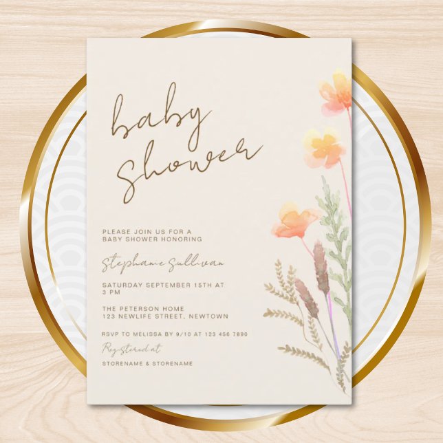 Convites Chá de Bebê Boho Flor Silvestre (Criador carregado)