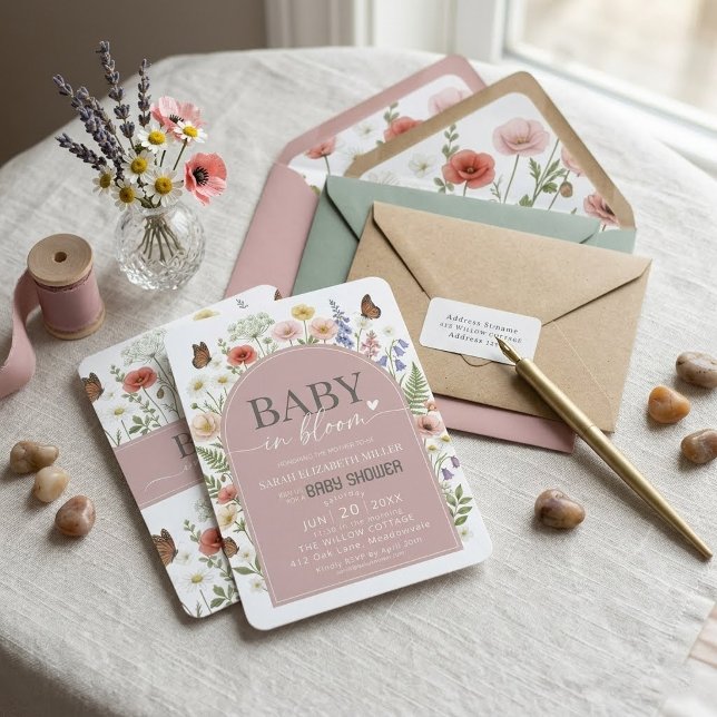 Convites Chá de Bebê Boho Flor Silvestre Baby in Bloom (Criador carregado)