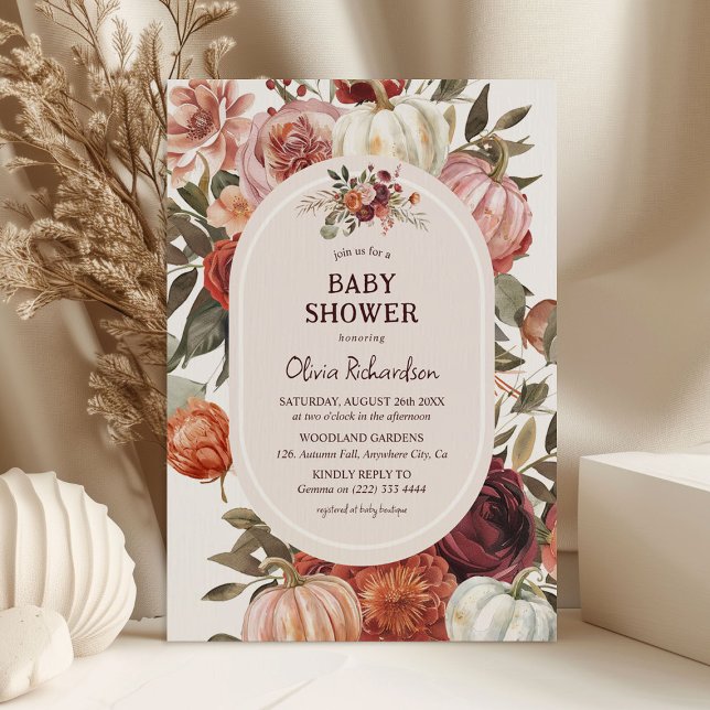 Convites Chá de Bebê Boho Floral de Abóbora de Outono (Criador carregado)