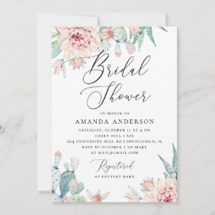 Convites Chá de Bebê Boho   Floral de Cacto em Aquarela