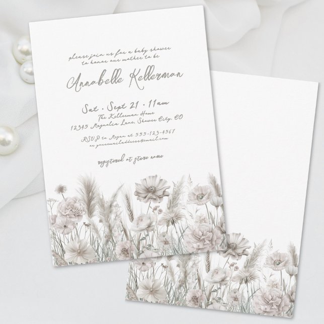 Convites Chá de Bebê Boho Floral Elegante (Wildflower Elegant Floral Boho Baby Shower Invitation)
