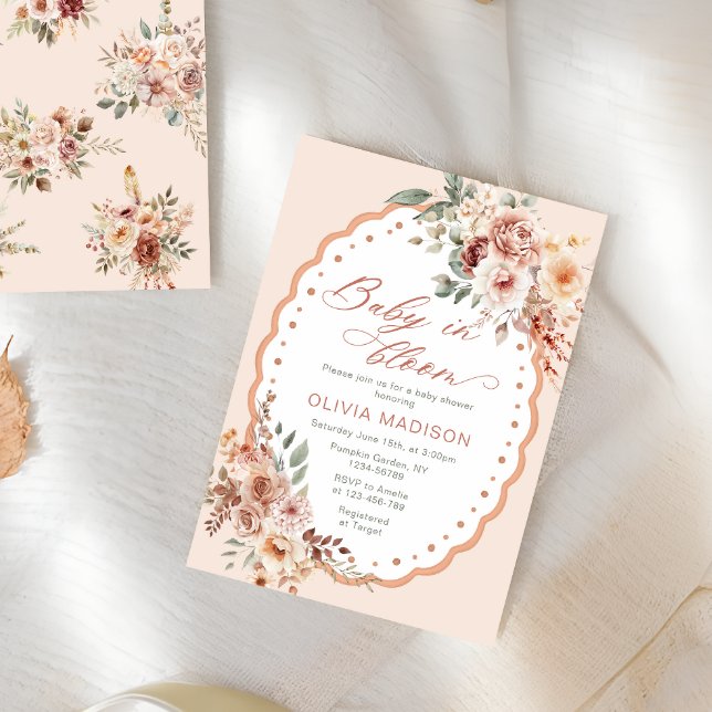 Convites Chá de Bebê Boho Floral Outono Bebê em Flor (Criador carregado)