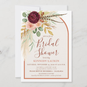 Convites Chá de Bebê Boho Floral Terracota com Grama das Pa