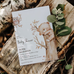 Convites Chá de Bebê Boho Floresta Urso & Árvore
