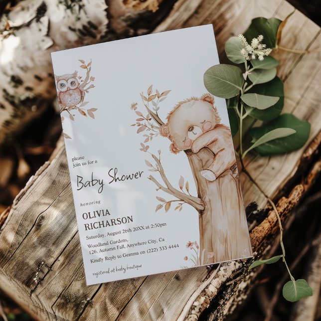 Convites Chá de Bebê Boho Floresta Urso & Árvore (Criador carregado)
