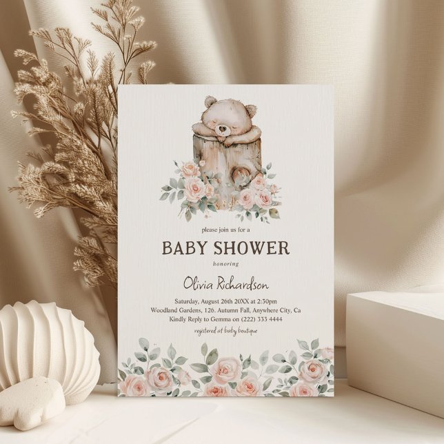Convites Chá de Bebê Boho Floresta Urso & Floral (Criador carregado)