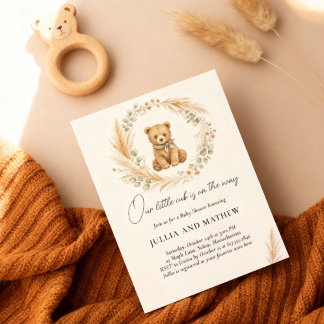 Convites Chá de Bebê Boho Floresta Urso Sage Terracota