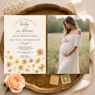 Convites Chá de Bebê Boho Foto Bebê em Flor