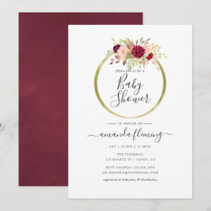 Convites Chá de Bebê Boho Geométrico Burgundy e Blush