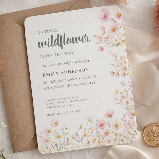 Convites Chá de Bebê Boho Girl Little Wildflower (Boho Girl Little Wildflower Baby Shower Invitation)
