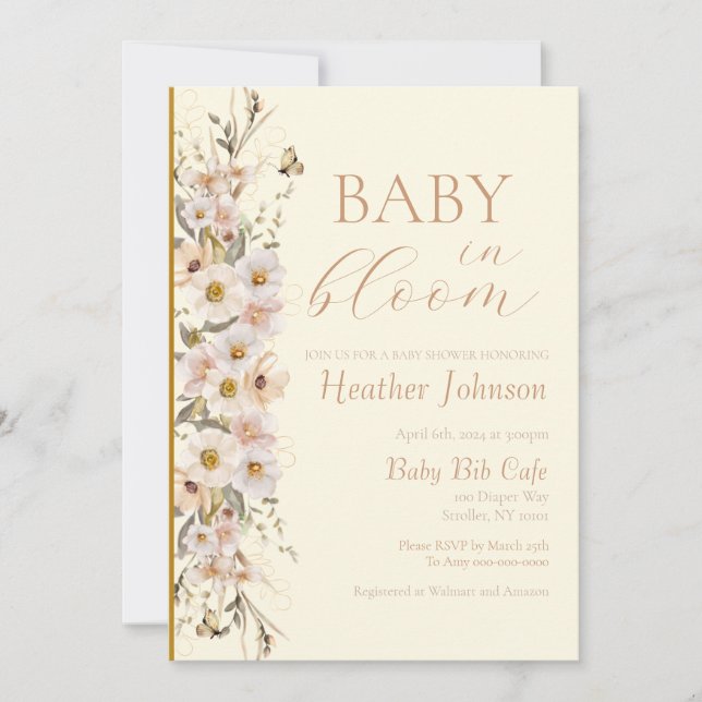 Convites Chá de Bebê Boho Neutro Baby In Bloom (Frente)