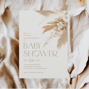 Convites Chá de Bebê Boho Neutro com Grama das Pampas