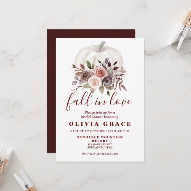 Convites Chá de Bebê Boho outono floral Abóbora Casamento (Frente/Verso In Situ)