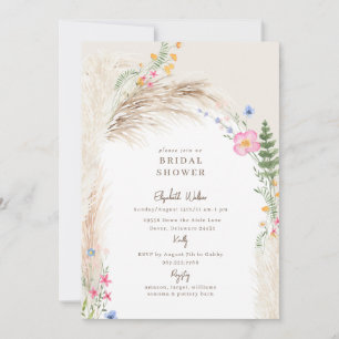 Convites Chá de Bebê Boho Pampas Flor Silvestre Nupcial