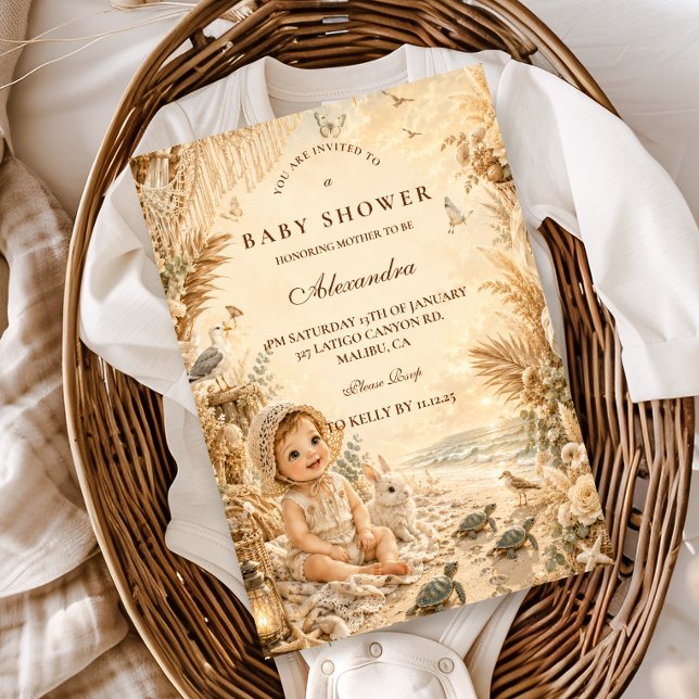 Convites Chá de Bebê Boho Praia Elegante (Criador carregado)