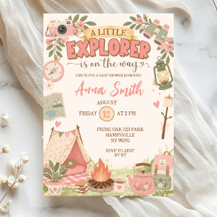 Convites Chá de Bebê Boho Rosa Pequeno Explorador a Caminho