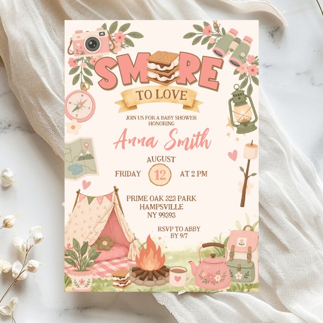 Convites Chá de Bebê Boho Rosa Smore To Love (Criador carregado)
