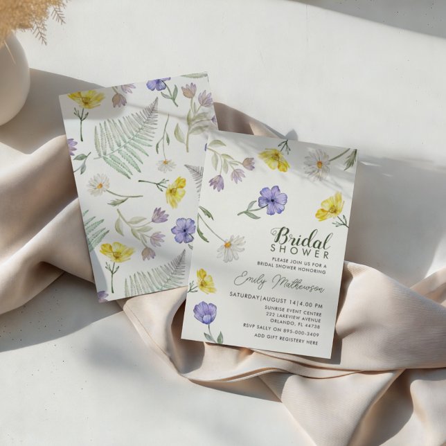 Convites Chá de Bebê Boho Roxo e Amarelo de Flores Silvestr (Criador carregado)