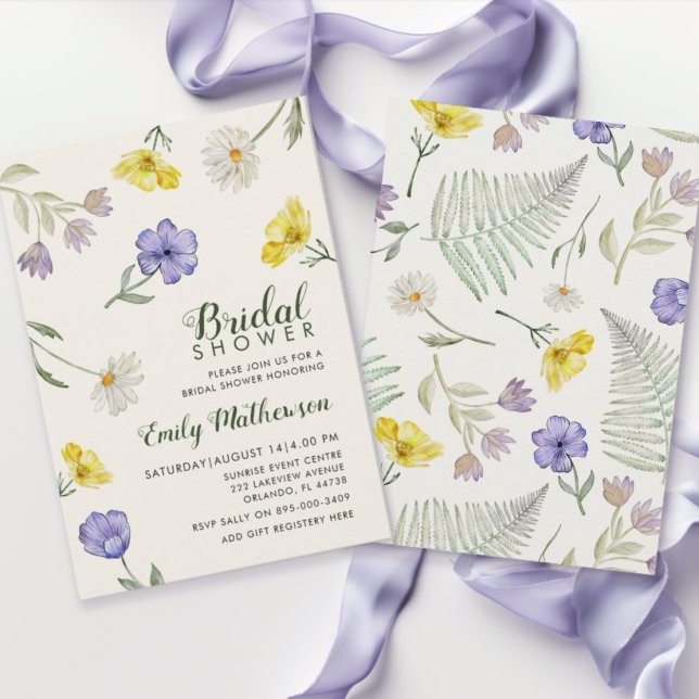 Convites Chá de Bebê Boho Roxo e Amarelo de Flores Silvestr (Criador carregado)