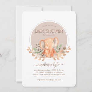 Convites Chá de Bebê Boho Safari Elefante Aquarela