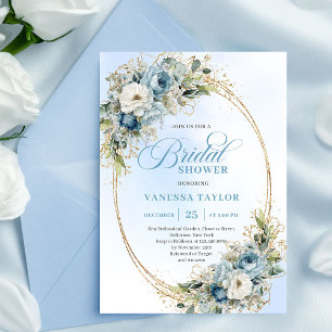 Convites Chá de Bebê Boho Soft Blue Floral Verde Casamento