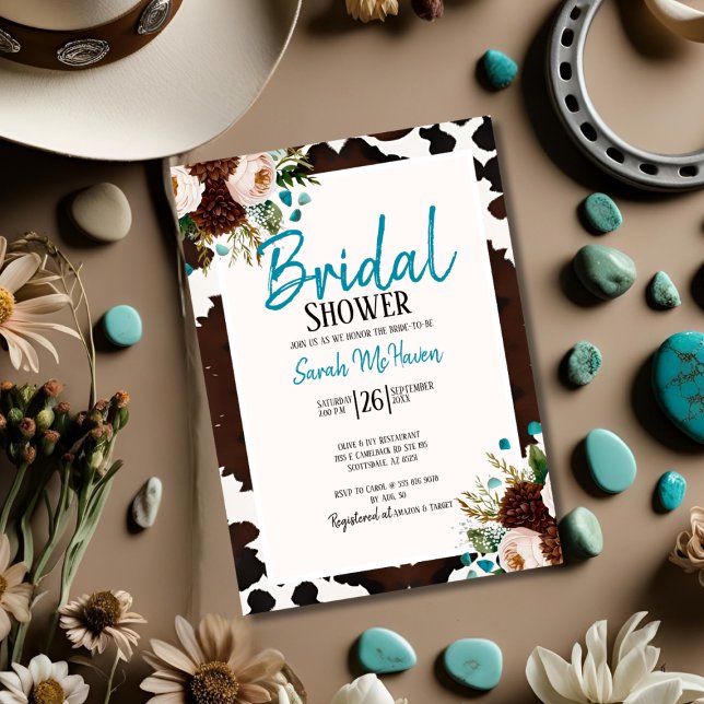 Convites Chá de Bebê Boho Turquesa Ocidental (Western Boho Turquoise Bridal Shower Invitation)