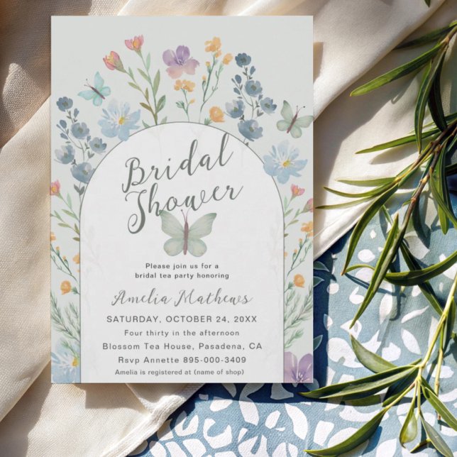 Convites Chá de Bebê Boho Verde de Flores Silvestres e Borb (Criador carregado)