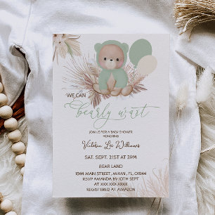 Convites Chá de Bebê Boho Verde Urso