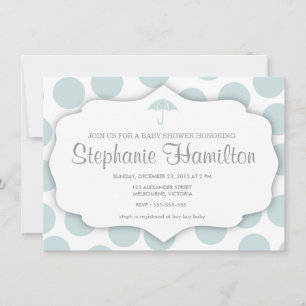 Convites chá de bebê bolinhas guarda-chuva azul