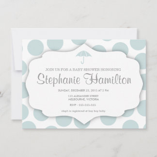 Convites chá de bebê bolinhas guarda-chuva azul