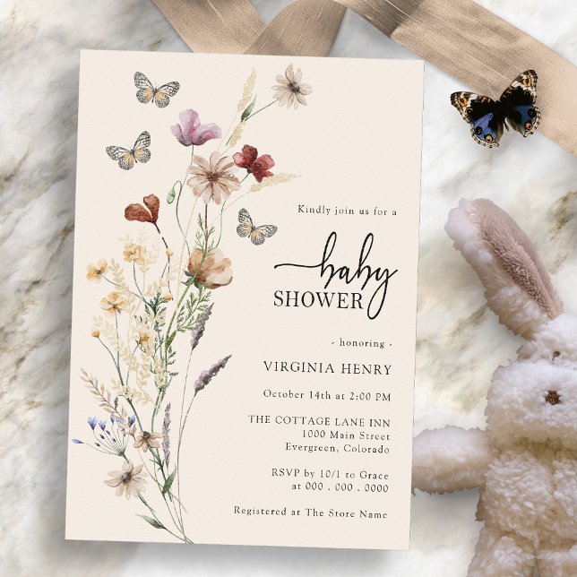 Convites Chá de Bebê Borboleta (Boho Wildflower Butterfly Baby Shower Invitation by Painted Paperie
)