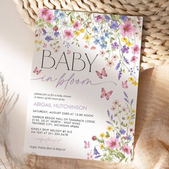 Convites Chá de Bebê Borboleta Baby em Flor (Baby in Bloom Butterfly Wildflower Baby Shower Invitation)