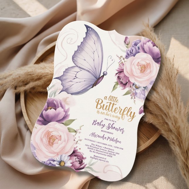 Convites Chá de Bebê Borboleta Elegante Flor de Borboleta (Criador carregado)