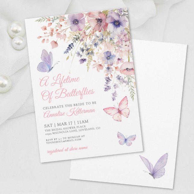 Convites Chá de Bebê Borboleta Flor Silvestre (Butterfly Wildflower Bridal Shower Invitation )