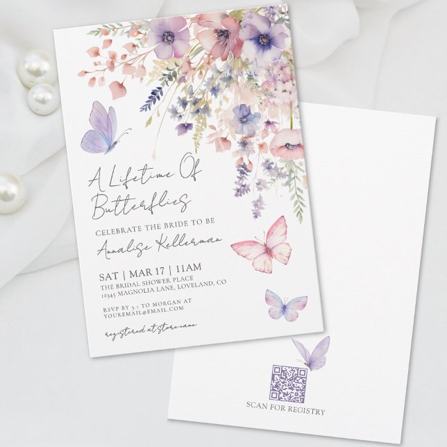 Convites Chá de Bebê Borboleta Flor Silvestre (Butterfly Wildflower Bridal Shower Invitation)