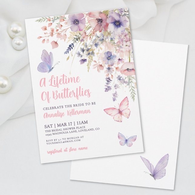 Convites Chá de Bebê Borboleta Flor Silvestre (Butterfly Wildflower Bridal Shower Invitation)