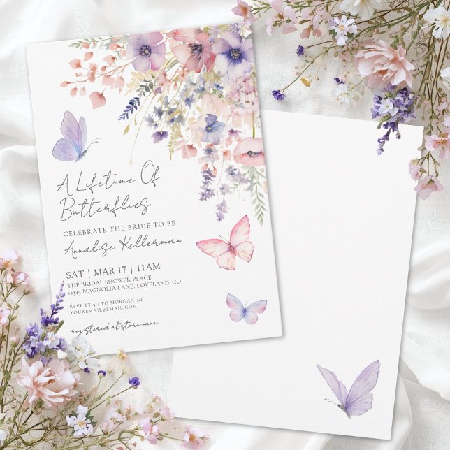 Convites Chá de Bebê Borboleta Flor Silvestre (Butterfly Wildflower Bridal Shower Invitation)