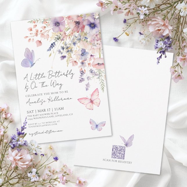 Convites Chá de Bebê Borboleta Flor Silvestre (Butterfly Wildflower Baby Shower Invitation)