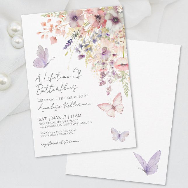 Convites Chá de Bebê Borboleta Flor Silvestre (Wildflower Butterfly Bridal Shower Invitation)