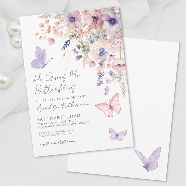 Convites Chá de Bebê Borboleta Flor Silvestre (Wildflower Butterfly Bridal Shower Invitation )
