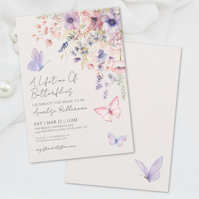 Convites Chá de Bebê Borboleta Flor Silvestre (Butterfly Wildflower Bridal Shower Invitation)