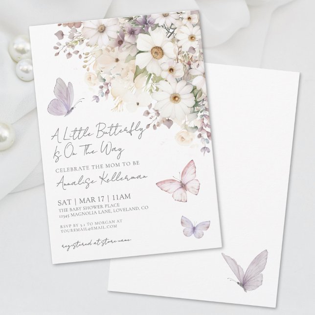 Convites Chá de Bebê Borboleta Flor Silvestre (Butterfly Wildflower Baby Shower Invitation)