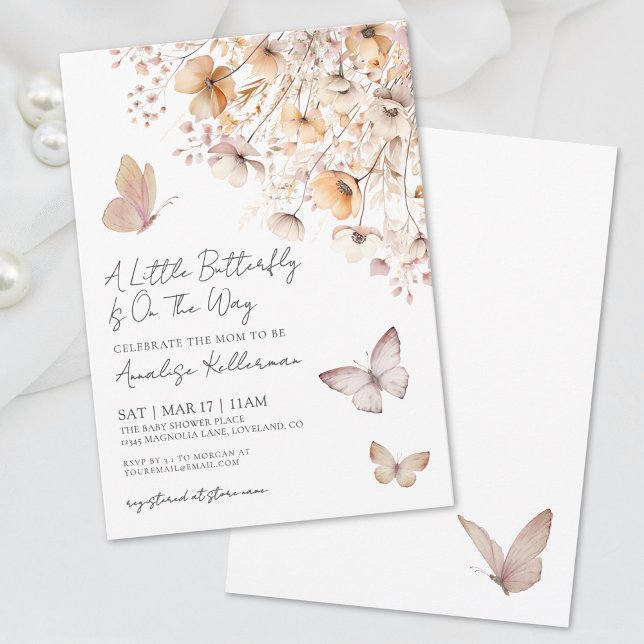 Convites Chá de Bebê Borboleta Flor Silvestre (Butterfly Wildflower Baby Shower Invitation)
