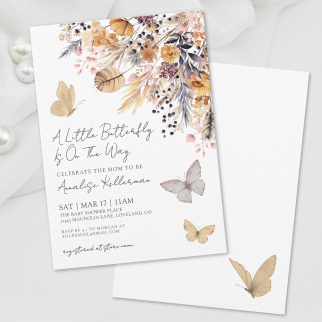 Convites Chá de Bebê Borboleta Flor Silvestre (Butterfly Wildflower Fall Baby Shower Invitation)