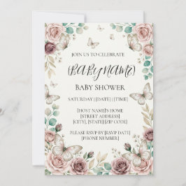 Convites Chá de Bebê Borboleta Floral Personalizado